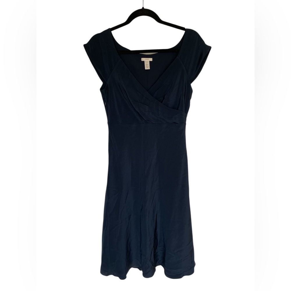 J Crew Midi Silk Dress V Neck Navy Blue Size 6 Y2K Goth Fairy